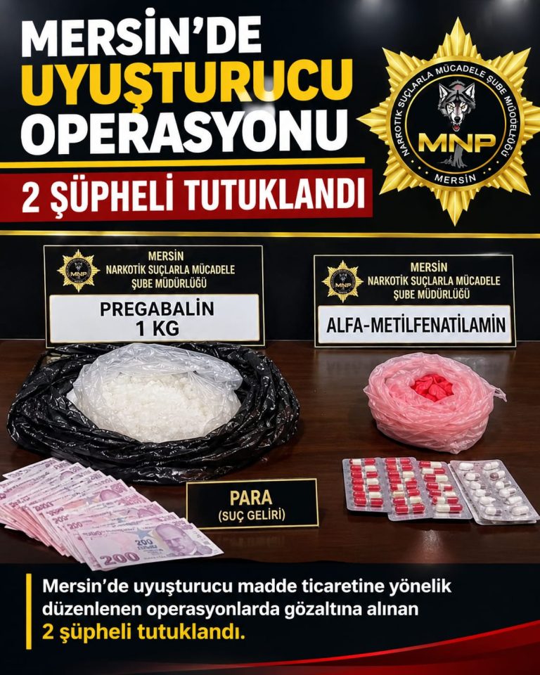MERSİN’DE UYUŞTURUCU OPERASYONU: 2 ŞÜPHELİ TUTUKLANDI